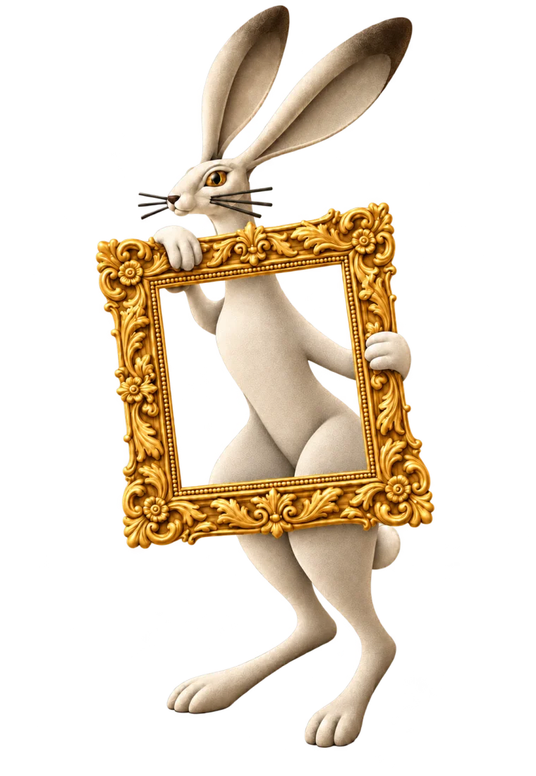 A hare holding a golden frame
